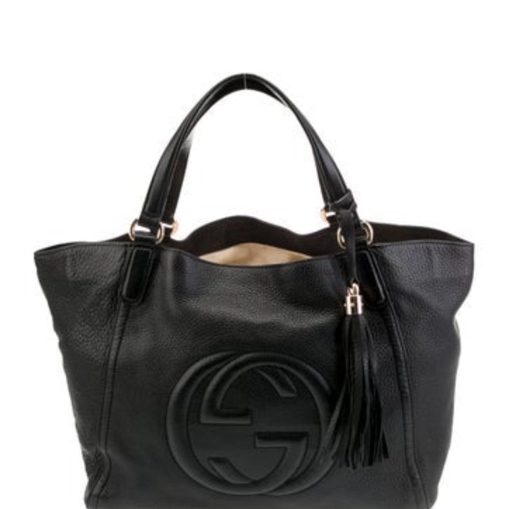 Gucci Black Leather Boho Tote Bag